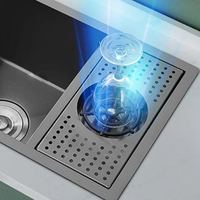 Évier de bar moderne multifonctionnel intelligent en acier inoxydable 304 nano noir à bol unique avec robinet, design dissimulé