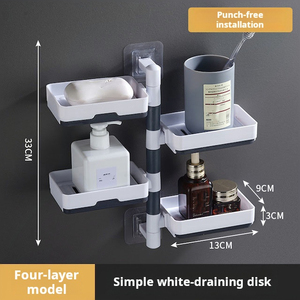 Shower Stand gantungan dinding kamar mandi serba-serbi Organizer plastik tempat spons baki sabun kotak PP rak berputar - Product Image 3