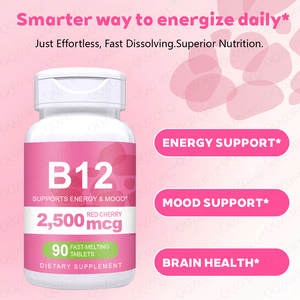 Fabricant direct, <span class=keywords><strong>vitamine</strong></span> <span class=keywords><strong>B12</strong></span>, soutient l'énergie et l'humeur, 100% végétalien, <span class=keywords><strong>B12</strong></span> cerise rouge, 2 500 <span class=keywords><strong>mg</strong></span>, comprimés à dissolution rapide pour adultes - Product Image 4