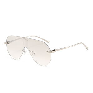 Occhiali da Sole Oversize Senza Montatura con Protezione per gli Occhi, Montatura in Metallo Dorato, Occhiali Futuristici Monoblocco per Donne - Product Image 6