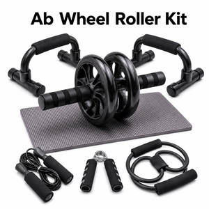 Kit de Rodillo Abdominal de Doble Rueda con Agarre de Espuma, Rodillera y Barras para Flexiones, Set de Rodillo Abdominal para Gimnasio en Casa - Product Image 1