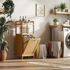 Armoire <span class=keywords><strong>à</strong></span> <span class=keywords><strong>linge</strong></span> inclinable en bambou personnalisable, 39 pouces de haut, <span class=keywords><strong>tour</strong></span> de rangement pour vêtements avec doublure amovible - Product Image 2