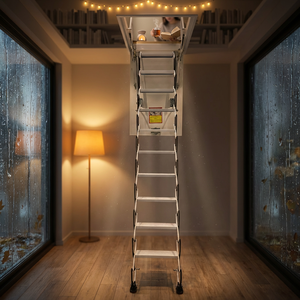 Échelle extensible intérieure en acier semi-automatique <span class=keywords><strong>Escalier</strong></span> <span class=keywords><strong>de</strong></span> <span class=keywords><strong>grenier</strong></span> pour villas Duplexes <span class=keywords><strong>Escalier</strong></span> télescopique pliant invisible - Product Image 3