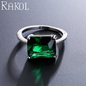 RAKOL ZPR229 Colorful <b>Green</b> Long Stick Bread Female <b>Jewelry</b> Cubic Zirconia Zircon Wedding Engagement Ring - Product Image 3