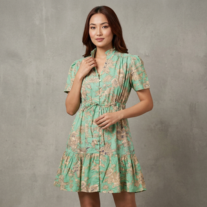 Women Girls Floral Long Sleeve Summer <b>Mini</b> <b>Dress</b> Casual Fashion Trendy Breathable Washable Button 100% Cotton A-Line Wholesale - Product Image 1