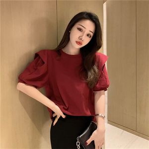 T-shirt Estiva Casual Elegante Vintage con Maniche a Sbuffo Traspirante Alta Elasticità Bianco Nero Manica Corta Abbigliamento Donna - Product Image 2