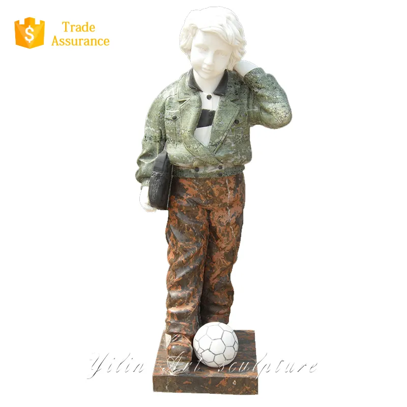 Escultura de jardín Estatua de mármol de piedra natural para niños con ropa inteligente
