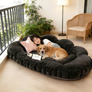 Oval Pet <b>Bed</b> Foam Filled Dark Gray Large Dog <b>Bed</b> For Indoor Outdoor Use Four Seasons Comfortable Sleeping <b>Pad</b> - Product Image 1