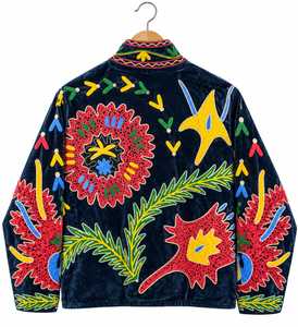 Luxury Navy Blue <b>Velvet</b> Solid Thick Winter Bomber <b>Jacket</b> <b>Women</b> Handmade Bohemian Ethnic Long Sleeve V-neck Breathable Quick Dry - Product Image 1