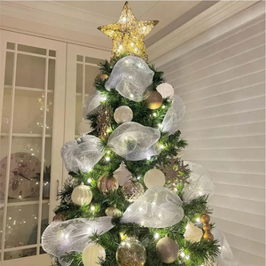 Pita pembungkus Hadiah Natal DIY pita pembungkus karangan bunga Natal emas dan perak 26cm/10 yard - Product Image 1