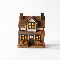 Figurine Art Déco d'Halloween en Résine LED Durable, Village Miniature Maison Hantée, Ornement Lumineux Effrayant pour Table