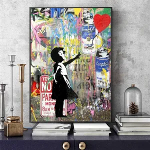 Картины на холсте с изображением девушки с воздушным шаром, современное уличное искусство, настенные граффити, художественные принты на стену, картины, украшение детской комнаты