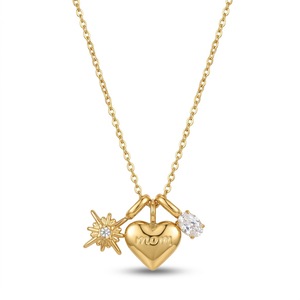 Collar con Colgante Triple Corazón MOM, Acero Inoxidable, Chapado en Oro de 18K, Cadena para Clavícula, Joyerí<span class=keywords><strong>a</strong></span> de Regalo - Product Image 3