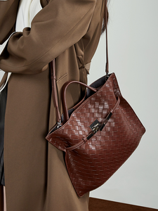 2026新款时尚大容量手提包定制威文皮革磨砂单肩包女式编织包托特包豪华包 - Product Image 6