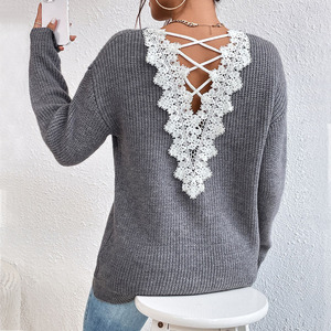 Produttore personalizzato europa e gli stati uniti nuovo 100% viscosa Sexy senza schienale cavo a <span class=keywords><strong>maglia</strong></span> a maniche lunghe maglione di <span class=keywords><strong>pizzo</strong></span> donna - Product Image 1