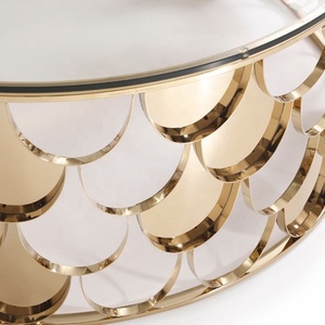 Mueble de salón de estilo conciso, mesa de cristal redonda moderna, mesa de centro con Base de acero inoxidable - Product Image 3