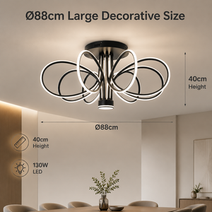 Plafonnier LED moderne à intensité variable 130W avec télécommande, montage en surface, corps noir en acrylique pour salon et chambre - Product Image 3