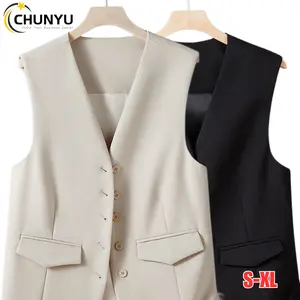 Women Front Buttons Waistcoat V Neck Casual Slim Fit Sleeveless Work Office Business Suit Vests Coats
