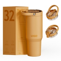 Fabricant de gobelets isothermes personnalisés avec logo, en acier inoxydable à double paroi, pour voyage en extérieur, anti-fuite, pour café, 32 oz avec paille