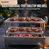 Barbecue commercial manuel à charbon de bois en acier inoxydable à double couche, hauteur réglable, pour restaurant
