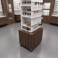 Présentoir optique en bois sur mesure pour salon professionnel, présentoir à lunettes et lunettes de soleil avec roulettes et boîte de rangement