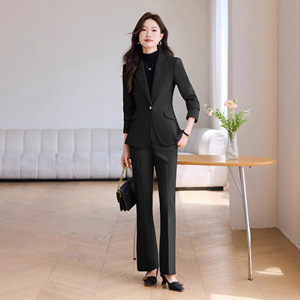 Women's Suit Pants Khaki Straight High Waist Solid Color Polyester Anti-Wrinkle Casual Workwear - Product Image 2