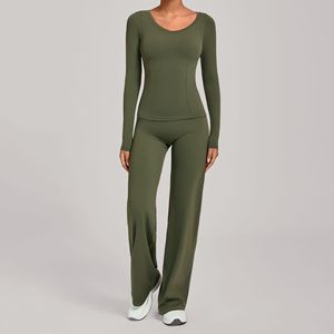 Conjuntos Deportivos para Mujer de 2 Piezas, Pantalones Holgados de Manga Larga Ajustados, Conjunto de <span class=keywords><strong>Yoga</strong></span>, Ropa Deportiva para Pilates <span class=keywords><strong>en</strong></span> Interiores - Product Image 3