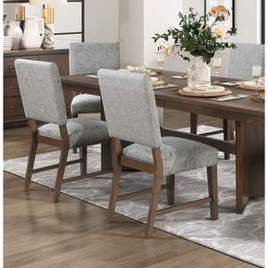 DB Modern <b>Dining</b> Furniture Side <b>Chairs</b> Set of 2 Gray Textured Fabric Upholstered Seat Back <b>Walnut</b> Finish Wood Transitional Style - Product Image 3