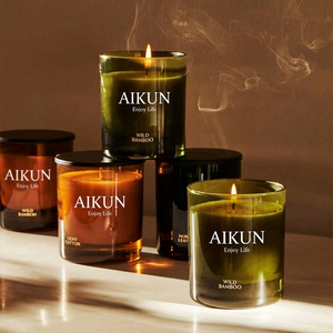 เทียนหอมอโรมาเธอราพี AIKUN ขายส่งแบบ OEM ผลิตตามสั่ง แบรนด์ส่วนตัว ชุดของขวัญแก้วเทียนไขถั่วเหลืองสุดหรู สำหรับใช้ในบาร์ หรือเทศกาล Diwali - Product Image 1