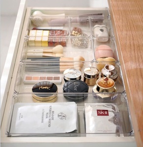 28-Piece Clear <b>Plastic</b> Rectangle Square Drawer Organizer Set PS 4 Sizes Stackable <b>Storage</b> Tray Versatile Makeup Sticker - Product Image 1