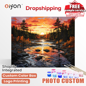 Kit de Pintura por Números ORFON para Principiantes, Pintura Acrílica al por Mayor, Arte de Paisaje de Atardecer en el Río de Otoño - Product Image 1