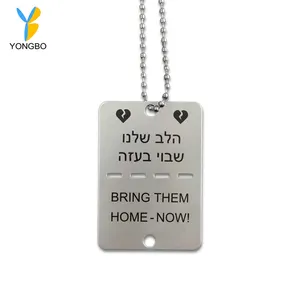 Solidarity Necklace Hebrew Pendant Bring Them Home Now Carved Pendant Stainless Steel Dog Tags Jewelry with 2 Broken Hearts