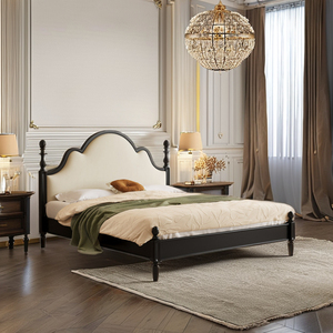 Massello legno rovere mobili Custom paese americano retrò di lusso <span class=keywords><strong>letto</strong></span> matrimoniale semplice intagliato colonna romana Soft Pack moderno <span class=keywords><strong>letto</strong></span> a parete - Product Image 4