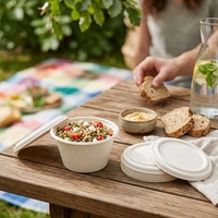 Vaso desechable de 2 oz para salsa, hecho de bagazo de caña de azúcar, con tapa, compostable, biodegradable, redondo, para llevar.