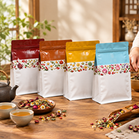 Sachets d'emballage pour thé à fond plat avec fermeture éclair, scellage huit côtés, imprimés sur mesure pour thé en vrac chinois, bien-être, aliments pour animaux de compagnie