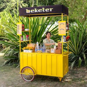 Street Night Market Trolley <b>Outdoor</b> Cold Drink Stand with Wheels <b>Small</b> Food Booth Portable Mobile Ice Cream Stall Coffee Cart - Product Image 5