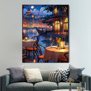 Kit de Peinture par Numéros Tendance : Dîner au Bord de Mer – Kit DIY avec Cadre pour Décoration d'Intérieur - Product Image 2