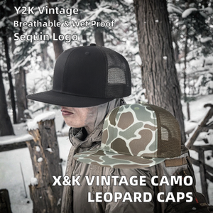 Gorras Trucker Personalizadas X&K, Estilo Western, Camuflaje Forestal, Estampado de Leopardo, Patrón de Llamas, Verde Oliva Desgastado, Gorras Trucker Vintage con Cierre a Presión - Product Image 2
