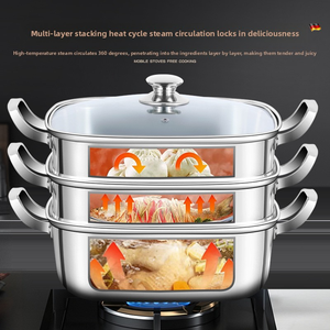 Casserole <span class=keywords><strong>vapeur</strong></span> en acier inoxydable avec couvercle, grande capacité, ustensile de cuisson <span class=keywords><strong>vapeur</strong></span> à plusieurs niveaux, ensemble de cuisine multifonctionnel pour légumes, <span class=keywords><strong>pâtes</strong></span> - Product Image 4