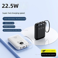 Batterie externe en plastique certifiée 3C, charge super rapide 22,5 W, avec câble intégré, capacité ultra-grande 20 000 mAh, personnalisable