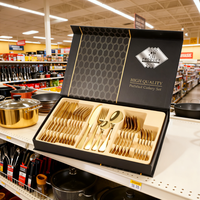 24 pièces de coffret cadeau de luxe, argenterie, fourchette, cuillère, couteau, vaisselle, couverts en acier inoxydable, ensemble de couverts en or, vente en gros