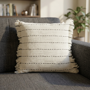 Housse de coussin rayée blanche en gros 16x16 18x18 20x20 pouces avec bords à franges pour canapé, chambre, salon, décoration intérieure - Product Image 1