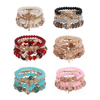 4 pièces/ensemble bohème empilable Bracelets avec glands en gros multicouche étiré verre cristal perlé Bracelets pour femmes filles
