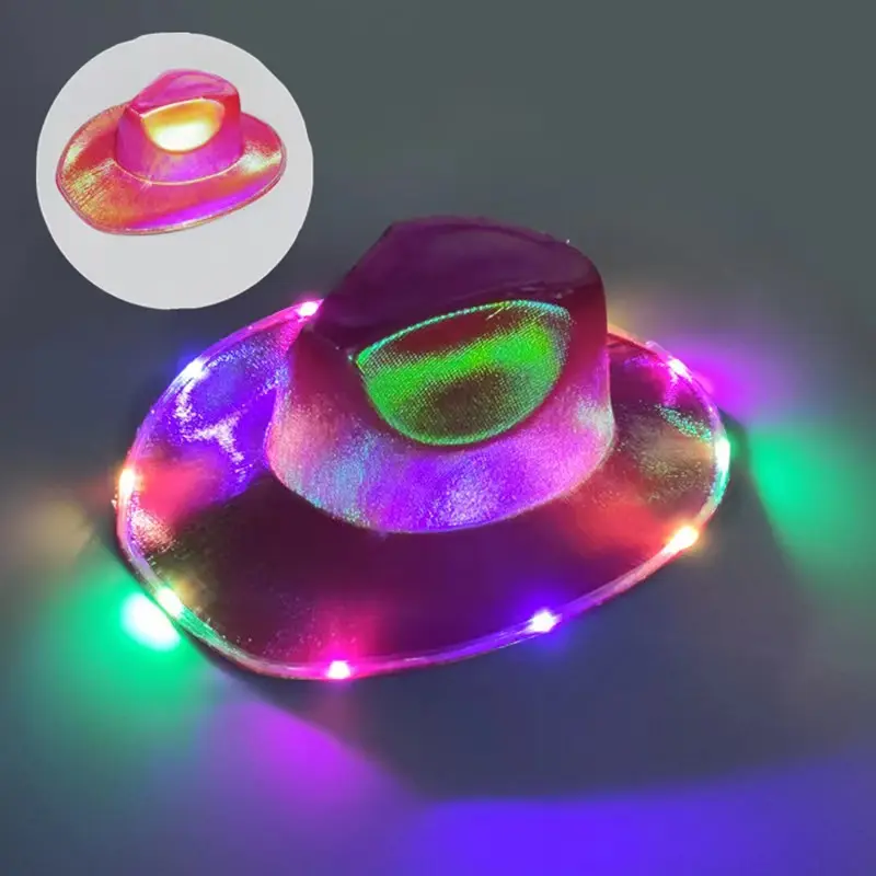 Vente en gros de chapeau de cowboy lumineux à LED chapeau de cowboy unisexe Halloween western fluorescent coloré avec lumières