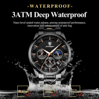 Montre pour homme Poedagar 928 prête à être expédiée, montre de luxe avec phase lunaire, chronographe, cadran en relief, acier inoxydable, luminescente, étanche