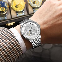 Montre mécanique pour homme Poedagar 1416, montre automatique squelette originale, bracelet en acier inoxydable, montre étanche, montre homme