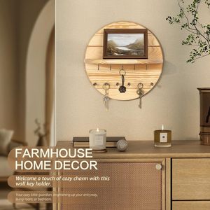 Wooden Round Wall Key <b>Rack</b> With <b>Shelf</b> For Entryway Home Decor - Product Image 1