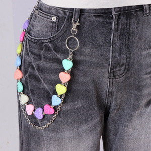 Cadena de cintura con bolas de colores, aleación de zinc, unisex, estilo hip hop urbano, cadena para pantalones, uso diario, decoración de doble anillo - Product Image 4