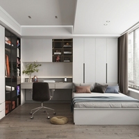 Ensemble de meubles de chambre à coucher personnalisé, lit tatami en bois massif taille complète, armoire monobloc, table de chevet, bureau extensible, design moderne