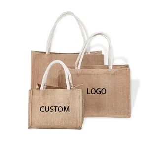 wholesale burlap bolsa de yute printed tote shopping large jute bag custom